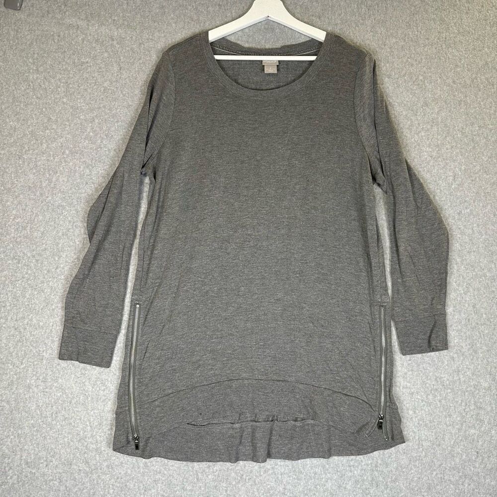 Chicos Womens Size 12/14 Side Zipper Accents Tunic Top Gray Long Sleeves